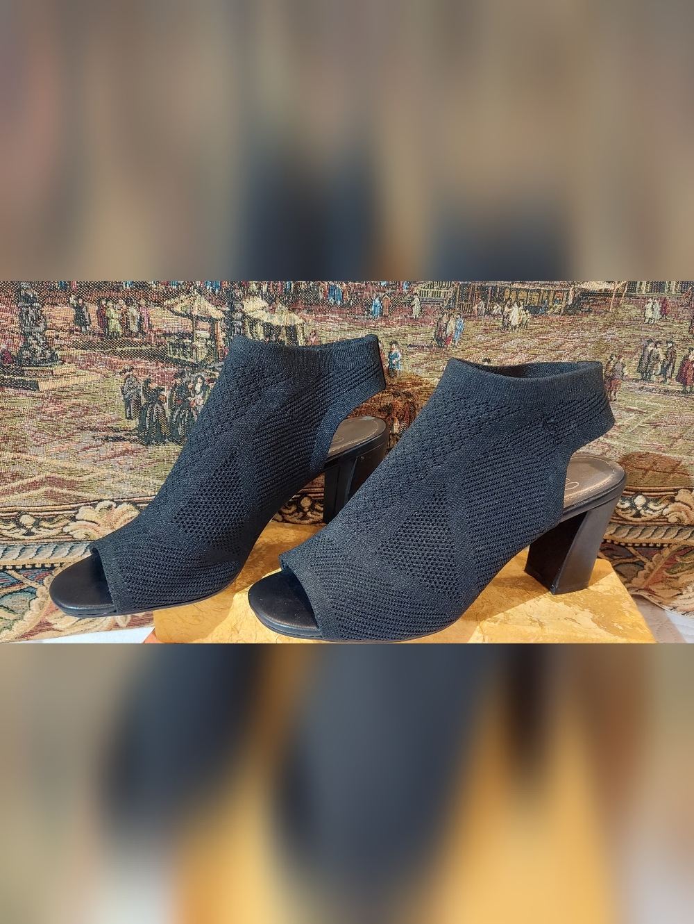 Impo Black Knit Open-Toe Block Heel Booties with Back Strap - Picture 9 of 14